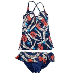 Seafolly Tie Front Tankini Ruffle Botton Bikini Swim Set Sz 12